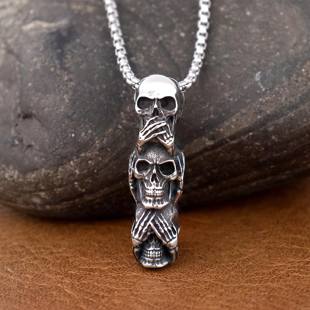 Vintage Design Skull Pendant Chain Punk Hip Hop Skeleton Necklace for Men Biker Amulet Stainless Steel Jewelry Gift