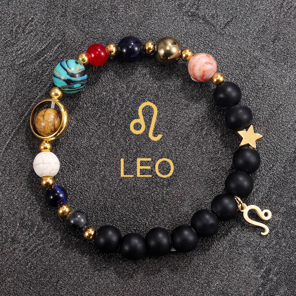 1PC Cosmic Planet Beaded Twelve Constellation Bracelet, Black Stone Twelve Constellation Beaded Bracelet