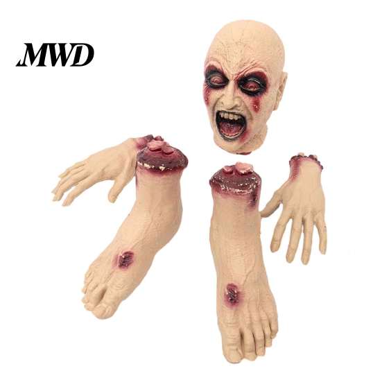 Artificial Bloodstains Anatomy 5 Pcs Halloween Body Parts Prop, Realistic Broken Head Hands Feet Set, Scary Window Display Items Blood Severed Zombie