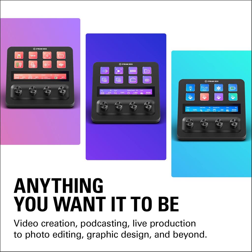 Elgato Stream Deck Audio Live Production and Studio Controller for Content Customizable Touch Strip and Dials and LCD Black +, USB-C Mixer, Creators,