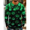 Men Long Sleeve T‑Shirt Purple Halloween Night Black Cat Pumpkin Bat Moon Print Crew Neck Casual Tops