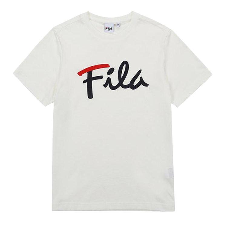 FILA Logo Letter Print Round Neck Pullover Short Sleeve T-Shirt Men T-Shirts White FS2RSA2003X-OWH XS