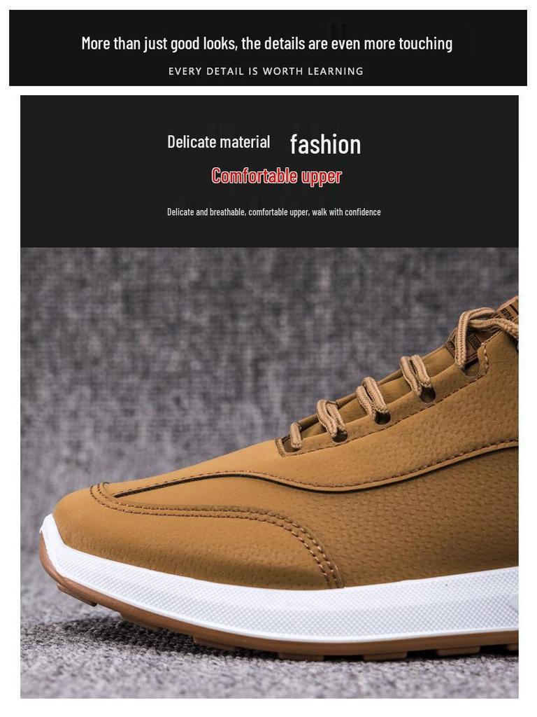 2025 Spring Men's Leather Casual Sports Shoes, Korean Style Versatile Dad Sneakers, Running & Student Footwear