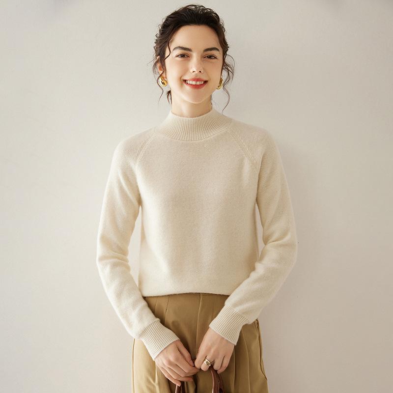 Autumn And Winter New Semi-Turtleneck Cashmere Pullover Sweater Idea Yarn Thin Age-Reducing Long Sleeves Solid Color Thin Knitted Top Women