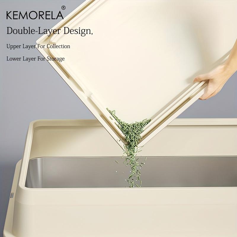 KEMORELA EXtra Large Stainless Steel Cat Litter Box with Lid - Enclosed LitterPan High-Sided Resistant Leak-Proof Cat Litter Mat