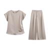 Fashion Style 2024 Summer New Women's Silk Satin Texture round Neck Short Sleeve Tops Wide Leg Pants 8461896
