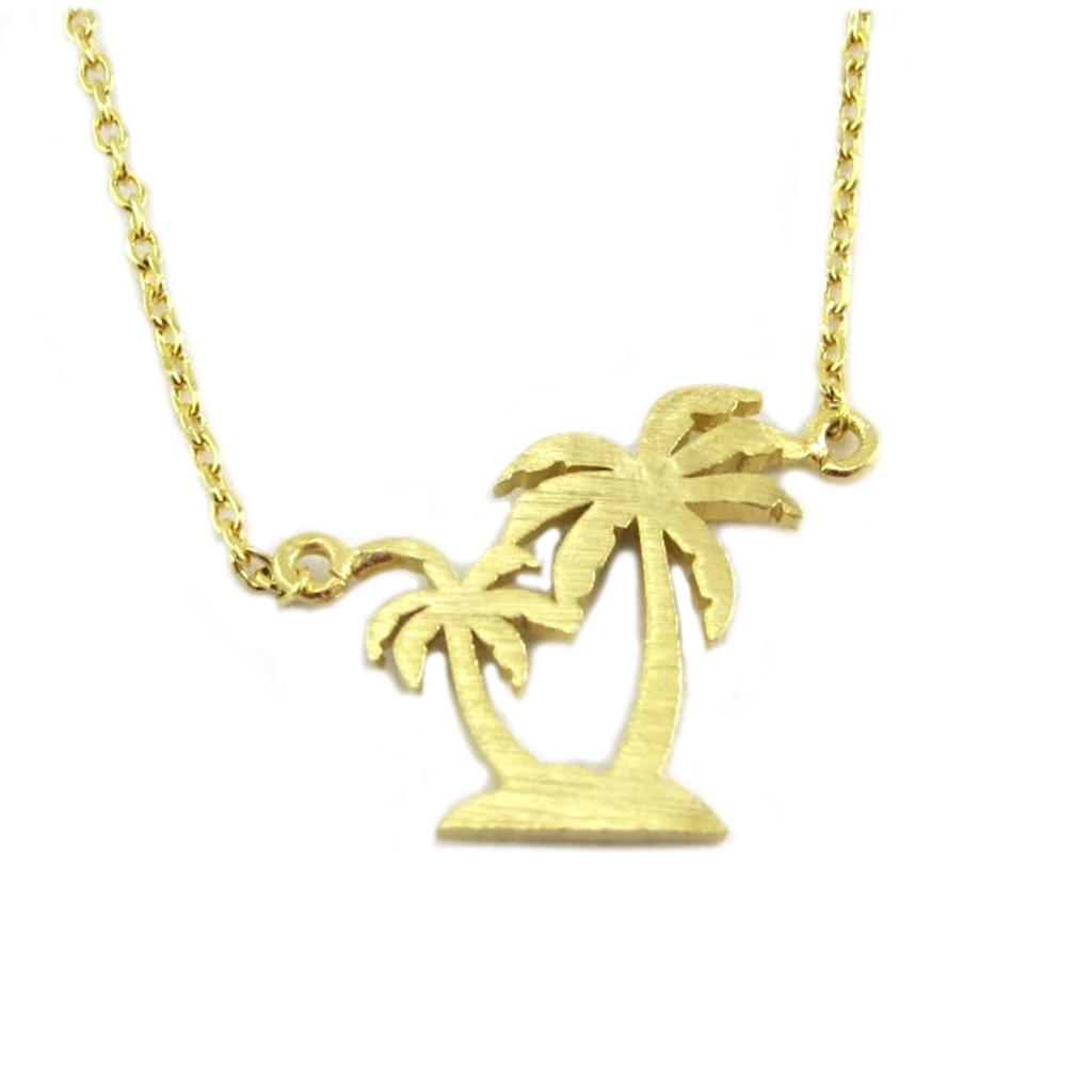 7bis [Q6164] - Gold 'Palm Tree' Handcrafted Necklace - 14x13 Mm