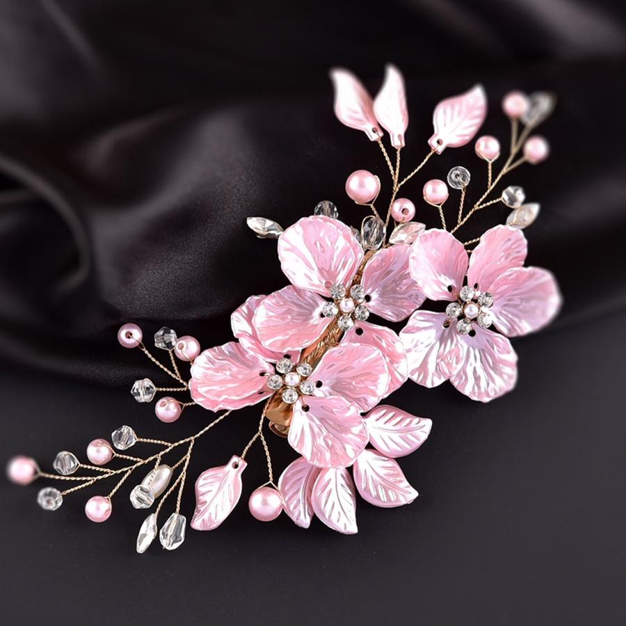 Shell Wedding Hair Combs Women Headbands Accessories Crystal Pearls Weave Flower Bridal Headpiece Clip Bride Jewelry Gift