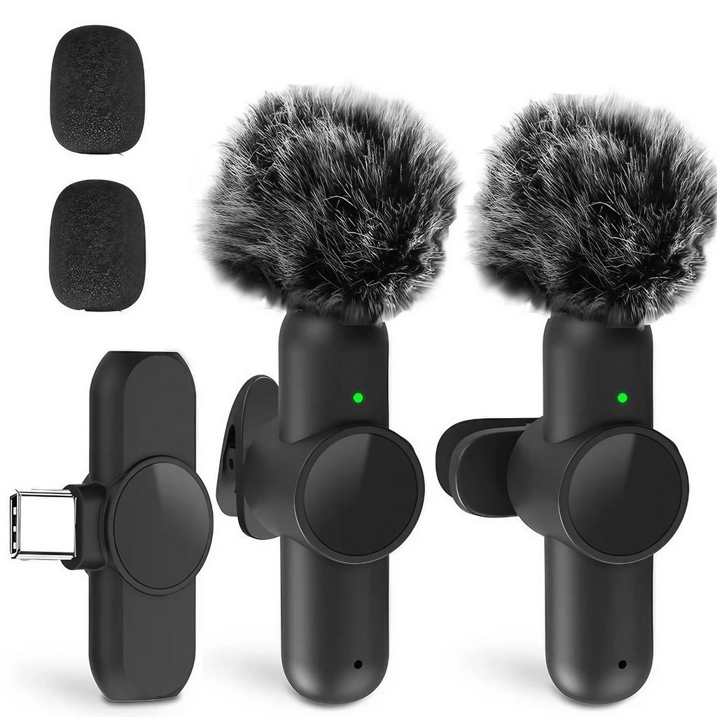 2pcs Wireless Lavalier Microphone for iPhone iPad Android Type-C Mini Mic for Video Recording YouTube Live Stream Vlog Podcast