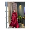 Women's Satin Hijab Evening Dress with Stone Buckle Waist and Flared Skirt