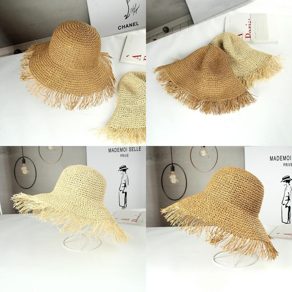 Hat Versatile Style Straw Woven Tassel Brimmed Womens Sunshade Hatscaps