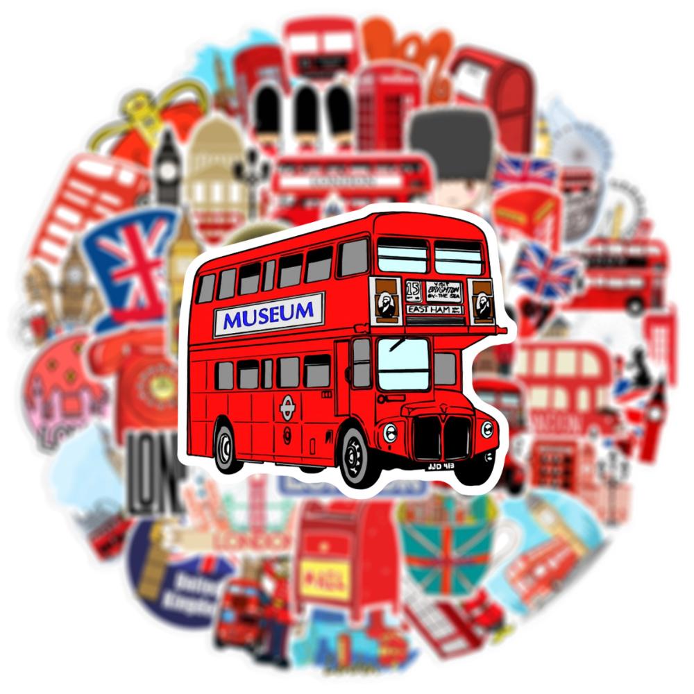 10/50 Pezzi Adesivi Stile Britannico Classico per Laptop Bagagli Adesivo Autobus Rosso Cabina Telefonica Londra Inghilterra Giocattoli Decorativi Rossi Vendita all'Ingrosso