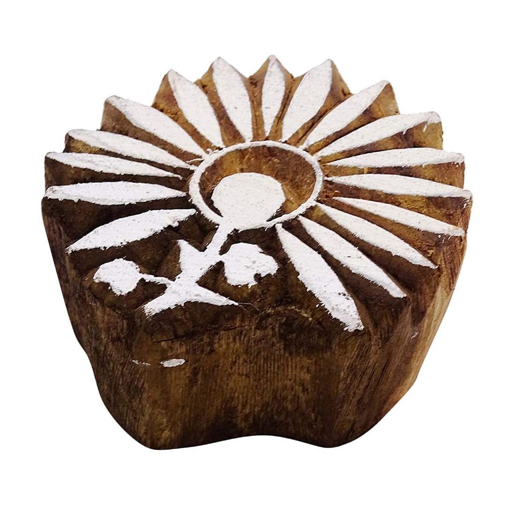 Indian Hand Carved Wooden Textile Floral Stamps Wood Printing Decorative