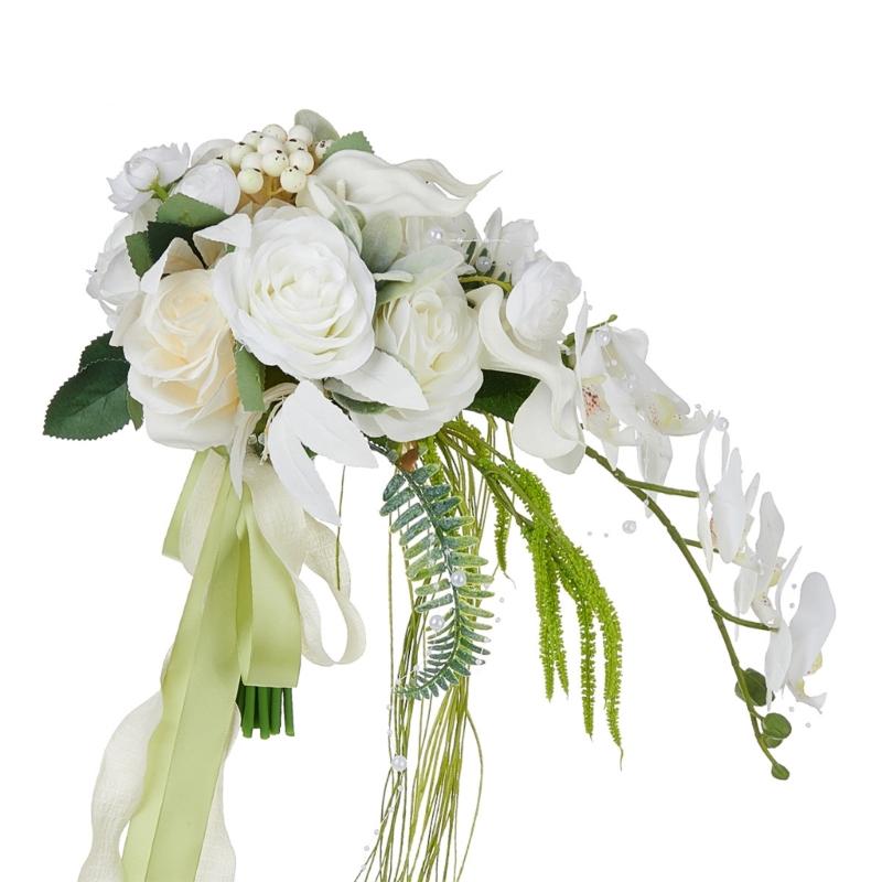 Elegant Flower Bouquet Faux Silky Flowers Stylish White Realistic Rose and Calla Flower Bouquet Set for Event