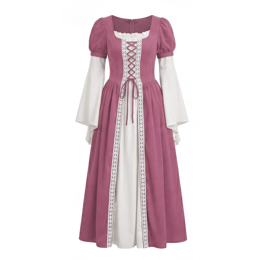 Women Dress Medieval Cosplay Costume Retro Square Neck Renaissance European Country Perfect For Festivals Parties And Halloween