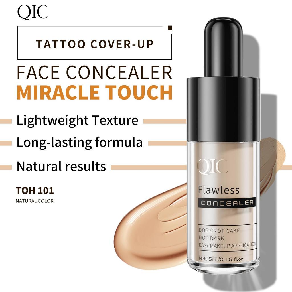 QIC Vandtæt tatoveringsconcealer uden pudder til at dække mørke rande, aknemærker og pletter, concealerpen med fuld dækning