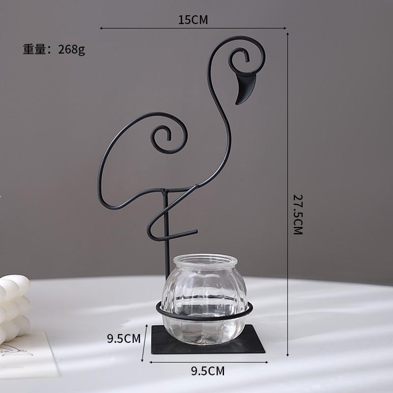 Metal Cat Flamingo Desktop Heart Glass Planter Terrarium Vase Stand Holder Indoor Hydroponic Propagated Plant Jars Garden Decor