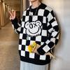 Men’s Loose Checkerboard Round Neck Knitted Sweater: Versatile, Long-Sleeved, Casual Pullover for a Fashion-Forward Look