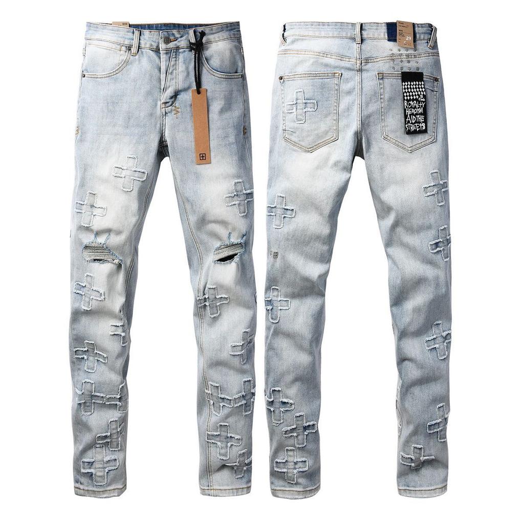 GLYDE Washed Slim Fit Skinny Jeans Ripped Stretch Denim Casual Pants Streetwear Trousers