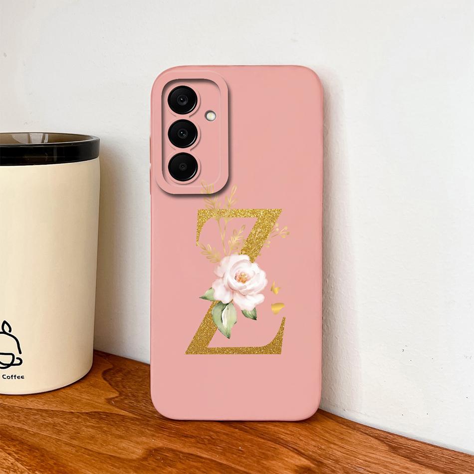 Flower Letters Case For Samsung Galaxy A17 A07 A37 A57 Couple Bumper Soft Liquid Silicone Anti Slip Phone Protective Cover Coque
