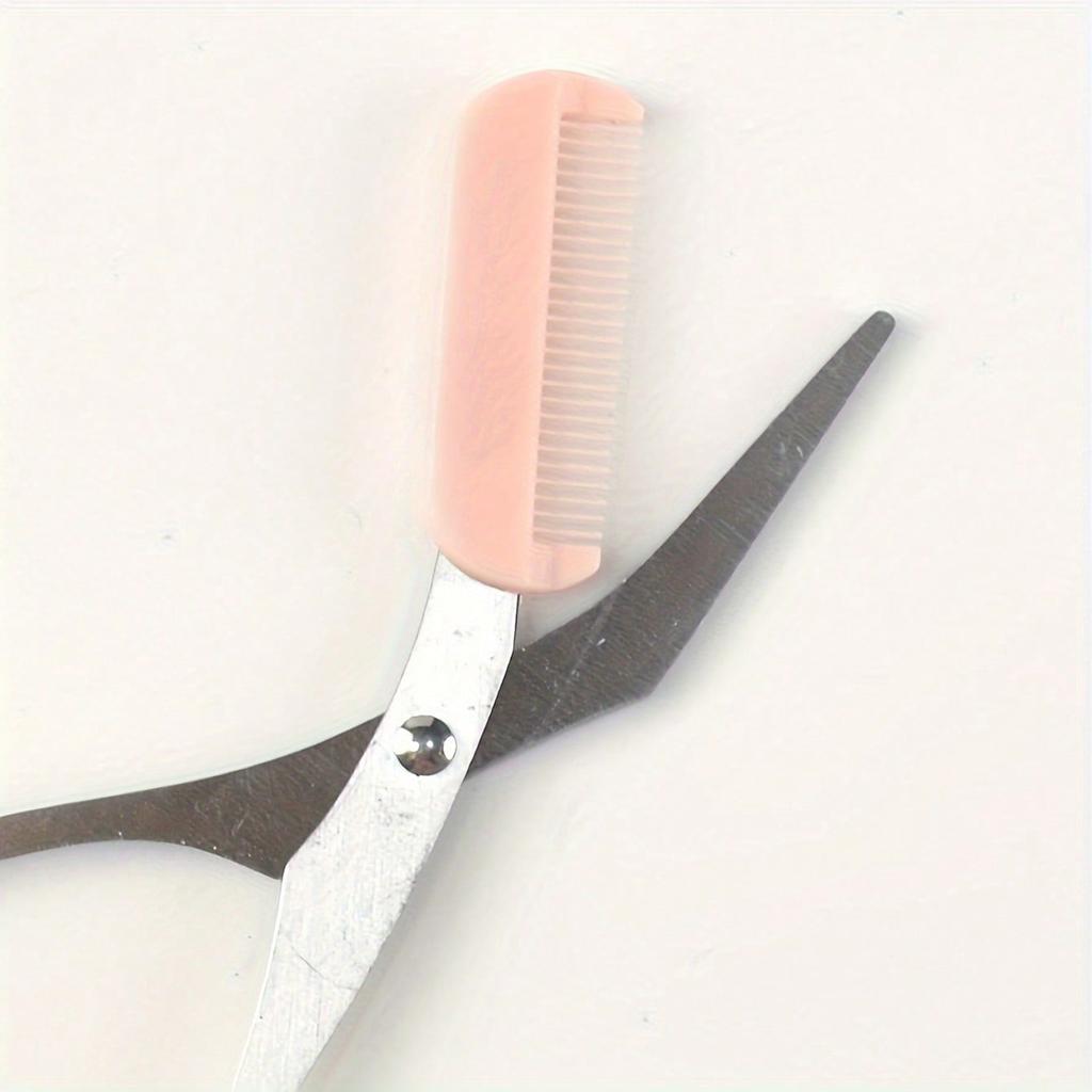 Stainless Steel Built-In Comb Eyebrow Scissors Precision Beauty Tool With Pink Handle, Left And Right Hand Design, Professional And Home Beauty