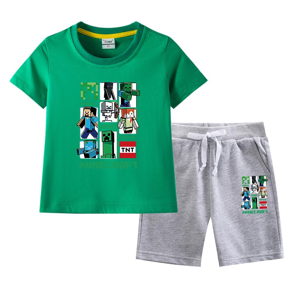Minecraft Kids' Summer Outfit: Pure Cotton Short Sleeve T-Shirt & Shorts Set for Boys & Girls