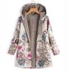 Printed Hooded Long Sleeve Coat Oversized Vintage Women Autumn Winter Warm Plush Jacket Casual