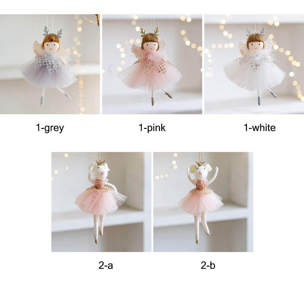 Pink White Christmas Hanging Decorations Plush Toys Xmas Tree Ornaments Hanging Pendants Doll