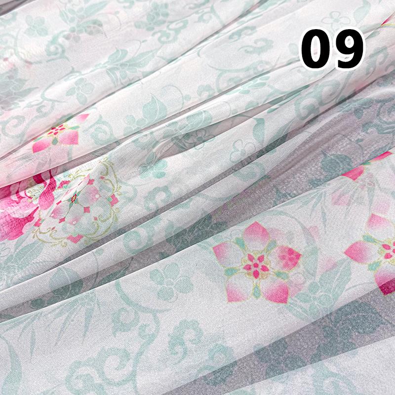 50x150cm Green Chiffon Fabric with Flower Print for DIY Ancient Style Hanfu Dress Shirts Doll Sewing Summer Organza Tulle