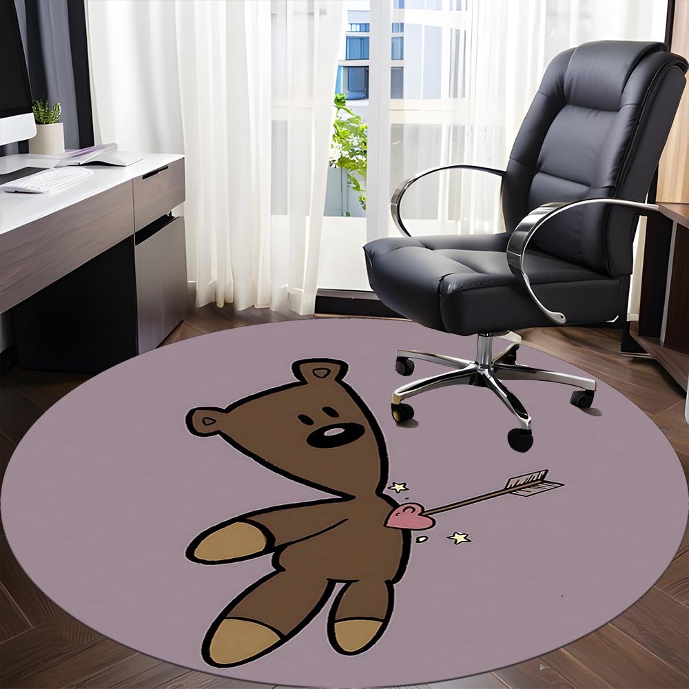 1pc Teddy Bear Office Round Area Rug, Mat Suitable ForOffice, Under Office Chairs Bedroom Living Room Home Decor, Room Deco
