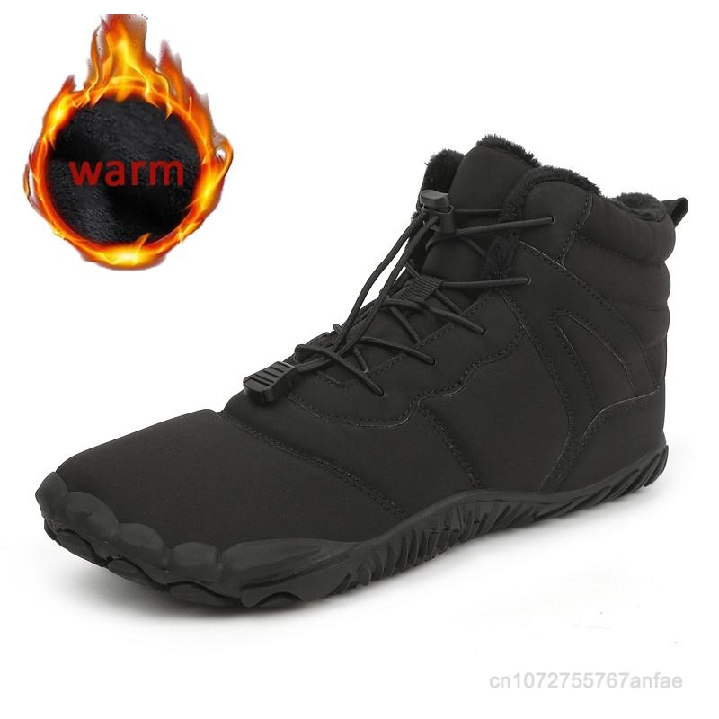 Büyük Beden 36-47 Kışlık Çıplak Ayak Botları Su Geçirmez Kışlık Spor Ayakkabılar Kürk Astarlı Geniş Burun Kutusu Kar Botu Kadın Erkek Peluş Yürüyüş Botları