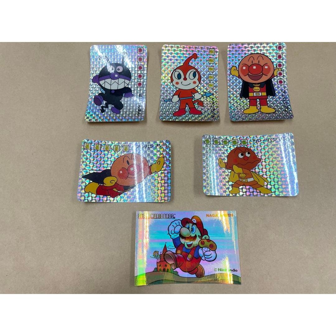 Anpanman Carddass 5 Kira Cards, 1 Super Mario Brothers Sticker