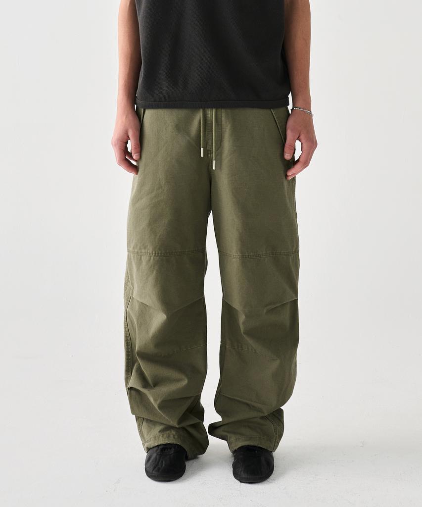 KNOUUN Washed Panel Pants (Olive)