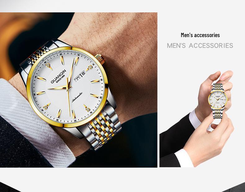 High-End Men's Luminous Waterproof Automatic Mechanical Watch with Steel Band and Double Calendar