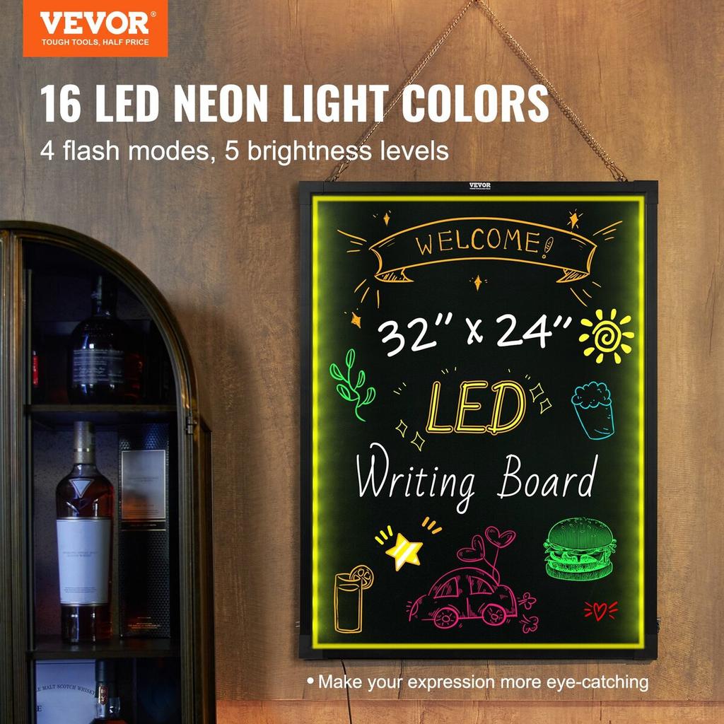 LED Message Writing Board 81.3x61 Cm Illuminated Erasable Lighted Chalkboard