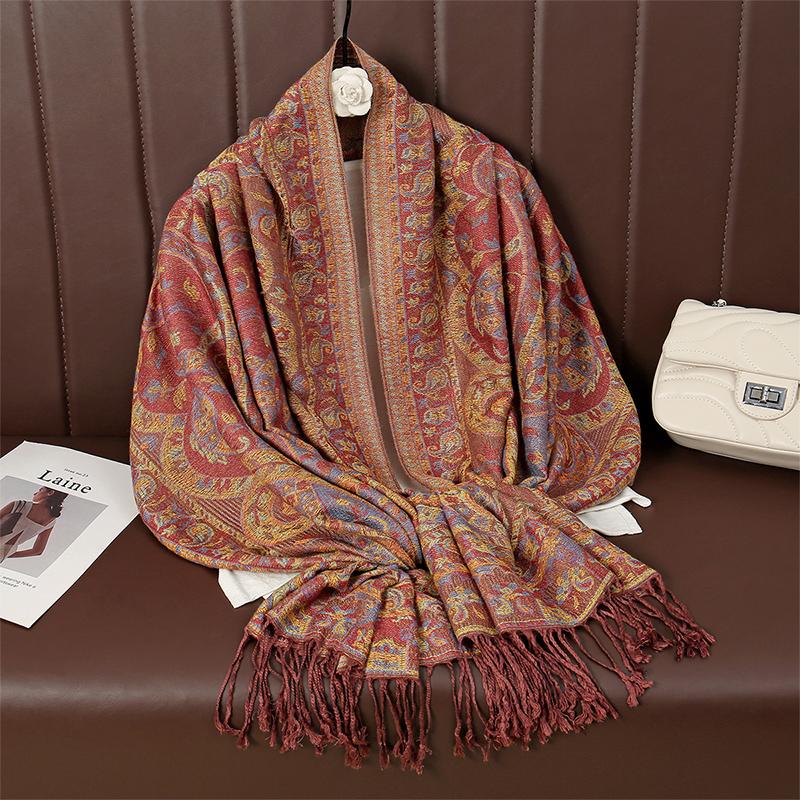 Paisley Pashmina Shawl Scarf Women Jacquard Cashew Printed Scarves Flowers Borders Female Tassel Blanket Wraps Ethnic Shawls