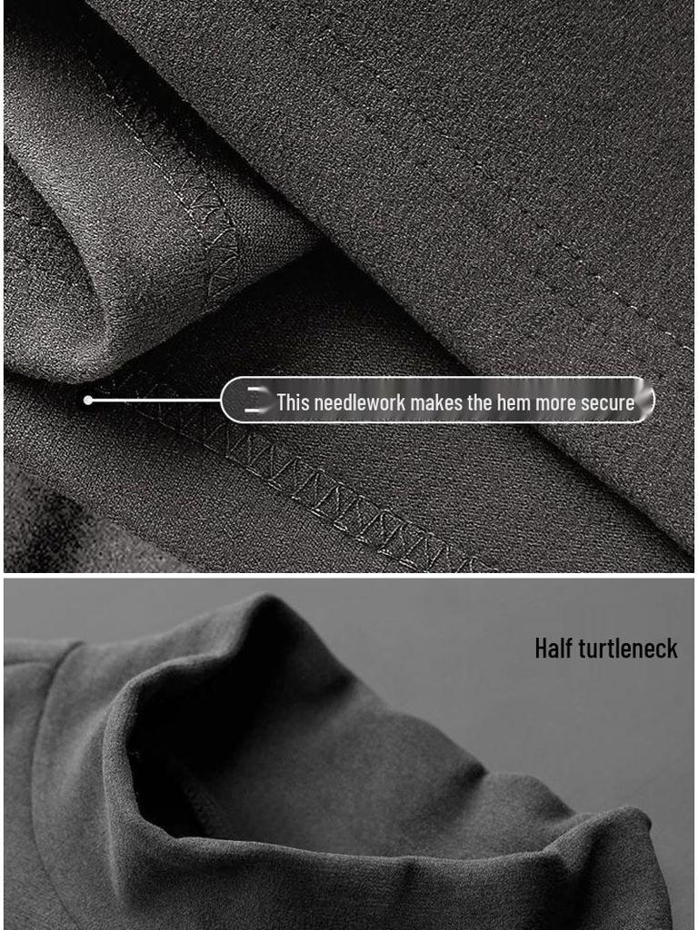 Мужская облегающая теплая футболка с длинным рукавом и полувысоким воротником для осени и зимы