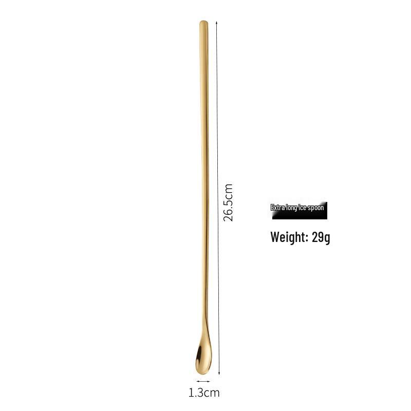 High-Value Golden 304 Stainless Steel Long Handle Mixing Spoon: Ideal for Cocktails, Coffee, Honey, and Ice.