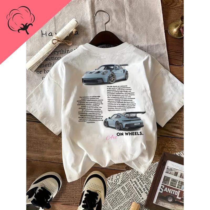 2025 New Man Women "On Wheels" Pattern Car Designed for Four Seasons Comfort Pure Cotton Printed T-shirt Top Retro Style Hipster