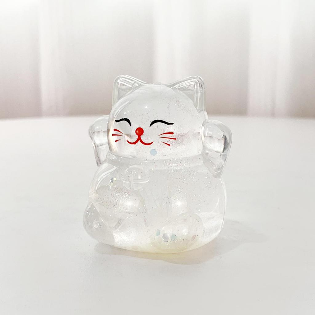Luminous Glitter Lucky Cat Desktop Figurine with Flowing Sand
