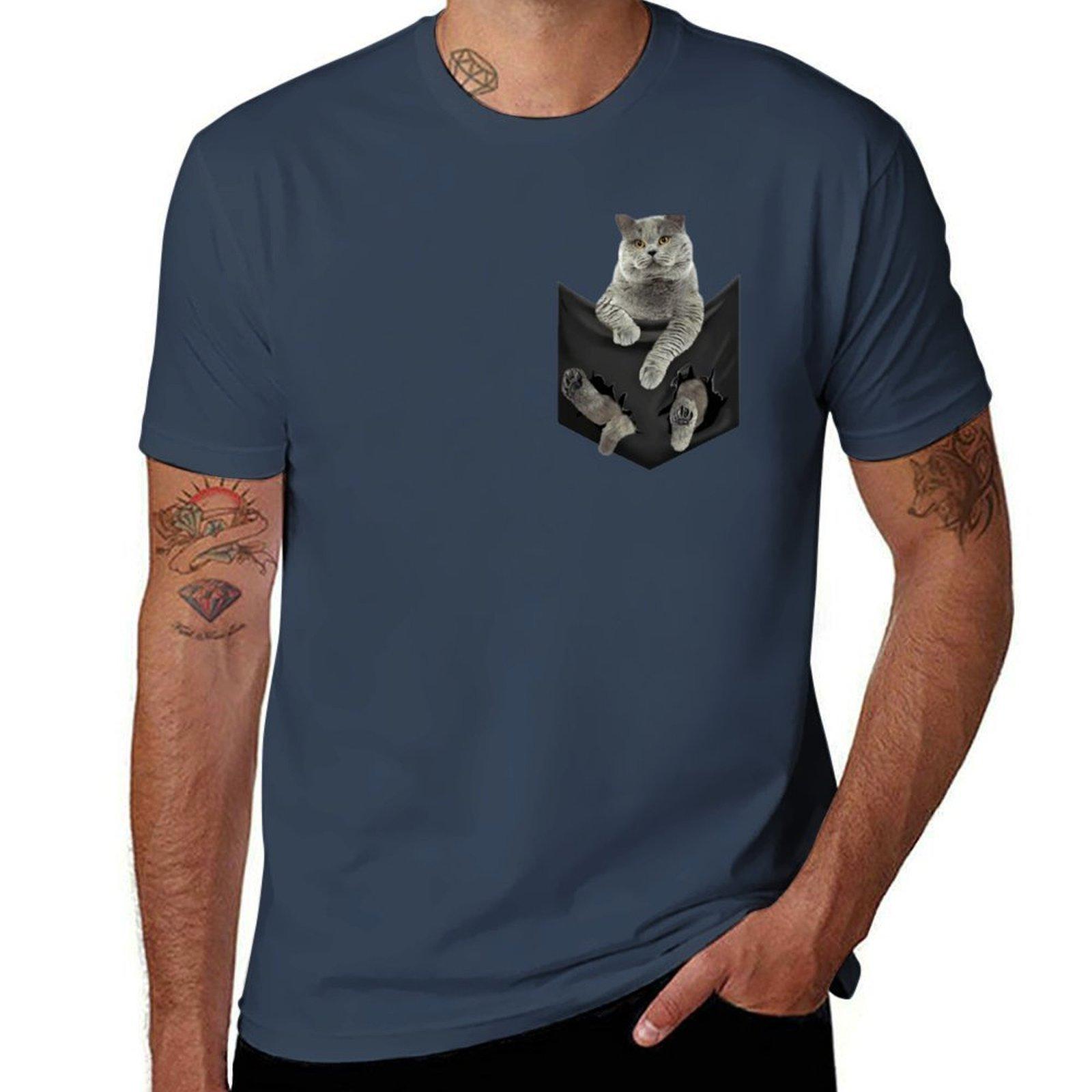 British Shorthair Cat In Pocket TShirt Standard Fit Solid Tee Shirt S