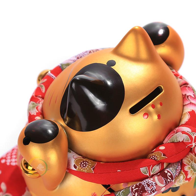 6 inch Golden Ceramic Maneki Neko Statue Lucky Cat Money Box Feng Shui Figurine Home Decor Ornament