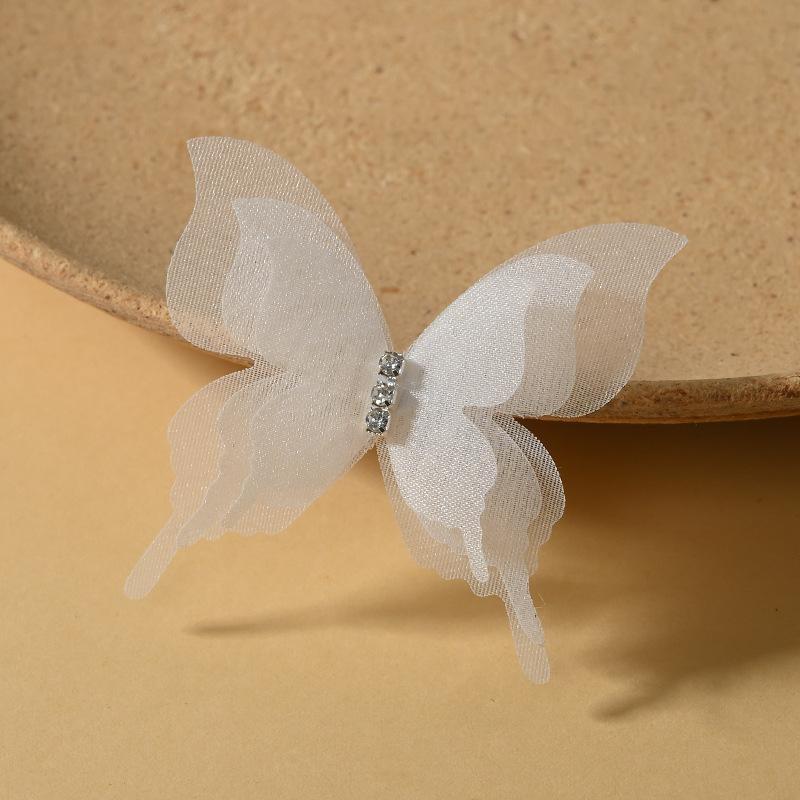 10Pcs Lightweight 3D Organza Butterfly Brooch Pins Shiny Rhinestone Lapel Pins for Bridal Wedding Dress Decor