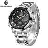 GOLDENHOUR Luxury Silver Men's Watch Steel Band Military Industrial Waterproof LED Digital Analog Dual Time Sport Relogio Montre
