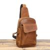 Retro Men'S Leather Breast Bag, Crazy Horse Leather Casual Messenger Backpack, Cowhide Large-Capacity Shoulder Mobile Phone Bag.