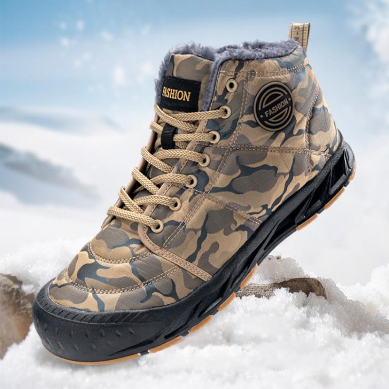 Winter Men's Snow Boots New Style Platform Warm Fur Ankle Boots Camo Design Plush Outdoor Non-slip Hiking Cycling Shoes