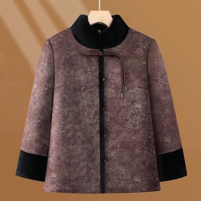 Winter Thick Padded Jacket for the Elderly Tang Jacket with Velvet Old Lady Padded Jacket To Keep Warm