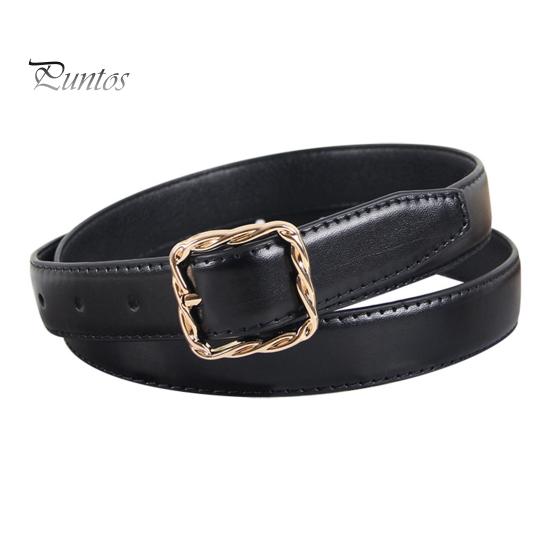

Женский ремень из искусственной кожи для платьев, брюк, юбок, тонкий пояс с золотой пряжкой для повседневной носки, школы, улицы чёрный