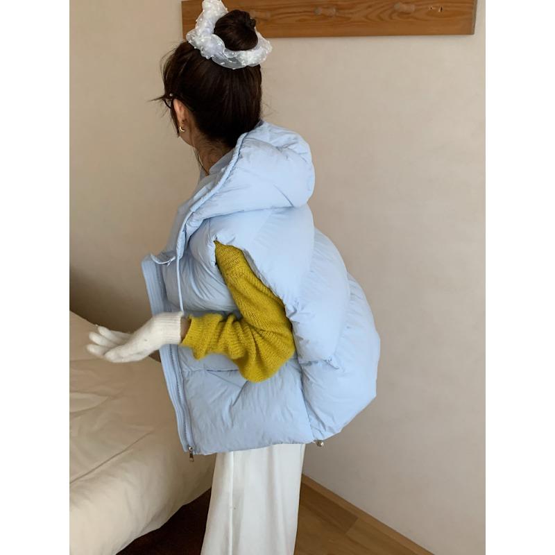 Small hooded loose short sweet puff cotton vest women's autumn and winter new down cotton vest
