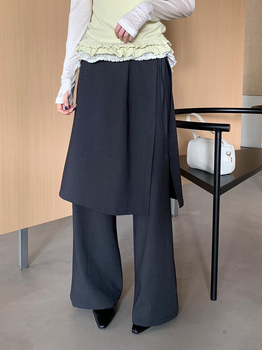

Wei Song Korean Style High Waist Loose Straight-Leg Pants with Faux Two-Piece Design for Women Large темно-серого